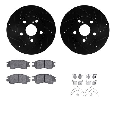 DYNAMIC FRICTION CO 8512-76051, Rotors-Drilled and Slotted-Black w/ 5000 Advanced Brake Pads incl. Hardware, Zinc Coated 8512-76051